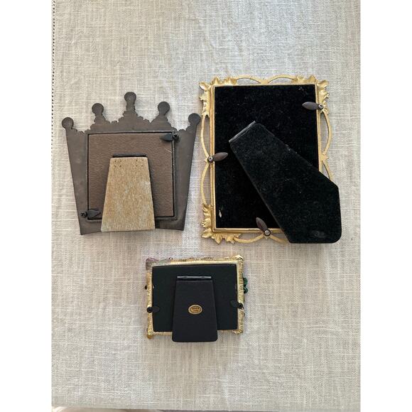 3 Enameled Metal Floral Photo Frames table top mini small crown crystals set - Picture 3 of 16